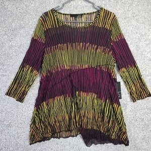 Liv by Habitat Womens Sheer Tunic Top Abstract‎ Stripe Size L Artsy Boho